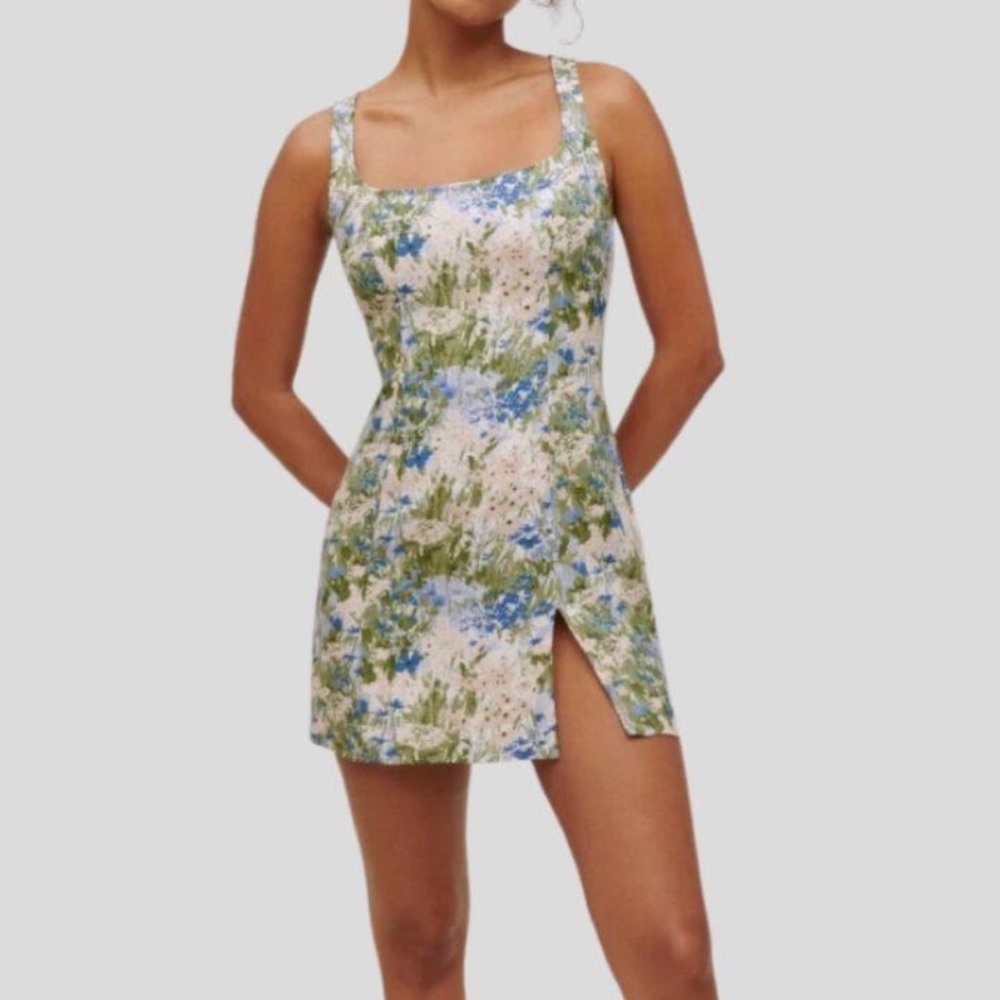 Reformation Green and Blue Floral Mini Dress